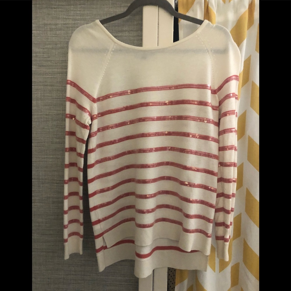 Gorgeous Ann Taylor M Cream Striped Sequin Sweater